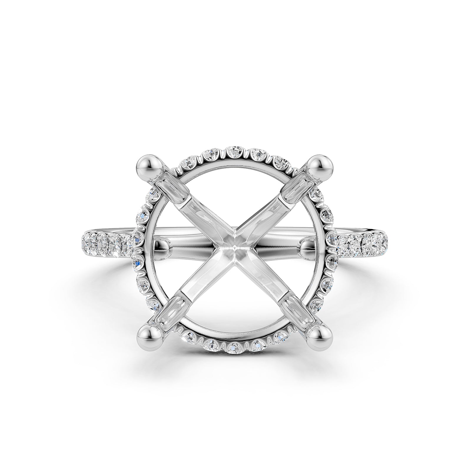 Cathedral Style Halo French U Pave Set Semi Mount Lab Grown Diamond Engagement Ring 0.55Ct.